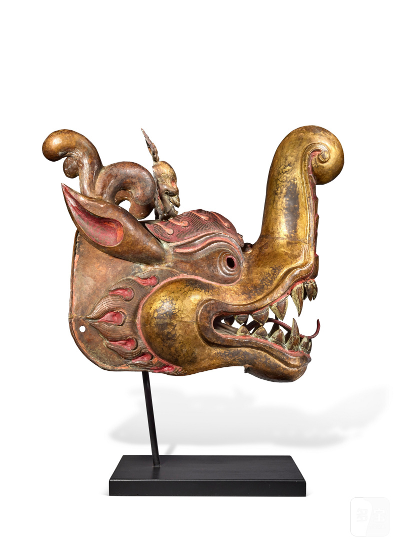 TÊTE DE MAKARA EN BRONZE PARTIELLEMENT DORÉ ET POLYCHROME  TIBET, XIXE SIÈCLE - 图2